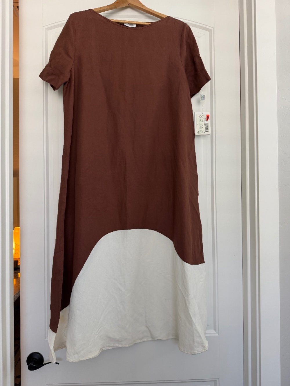 Gianfranco Ferre Forma Brown Cream Colorblock Linen Blend Dress Size 50/ 14US